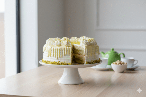 Gâteau aux pistaches et au chocolat blanc